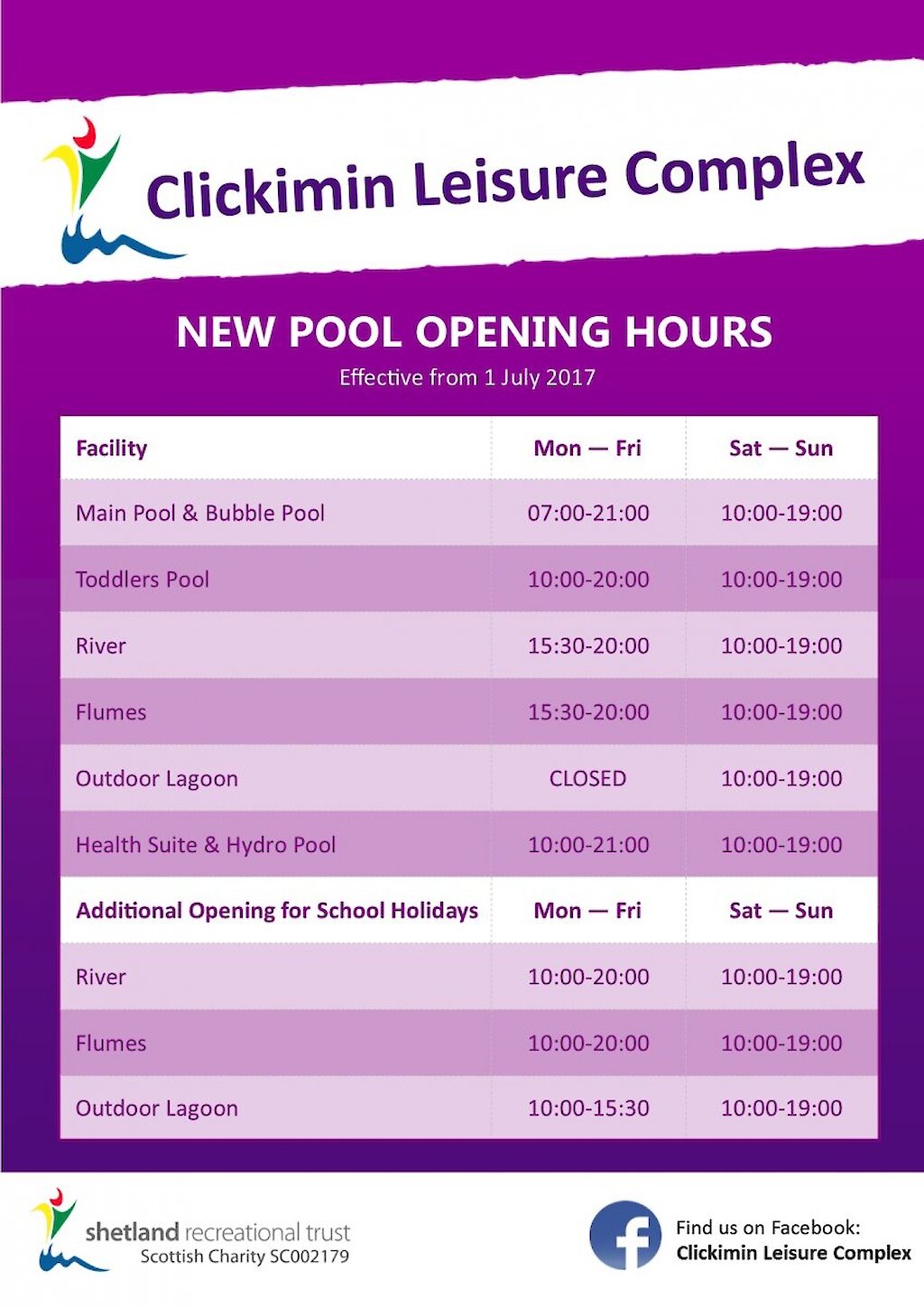 New Pool Opening Hours at Clickimin Leisure Complex Shetland
