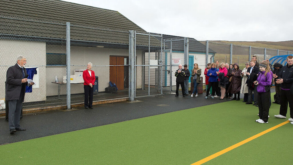 SRT Chairman Joe Irvine welcoming guests to the opening of the new hockey centre.
